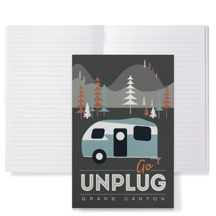 Lined 6x9 Journal, Grand Canyon National Park, Arizona, Go Unplug (Retro Camper), Vector Style, Lay Flat, 193 Pages, FSC paper