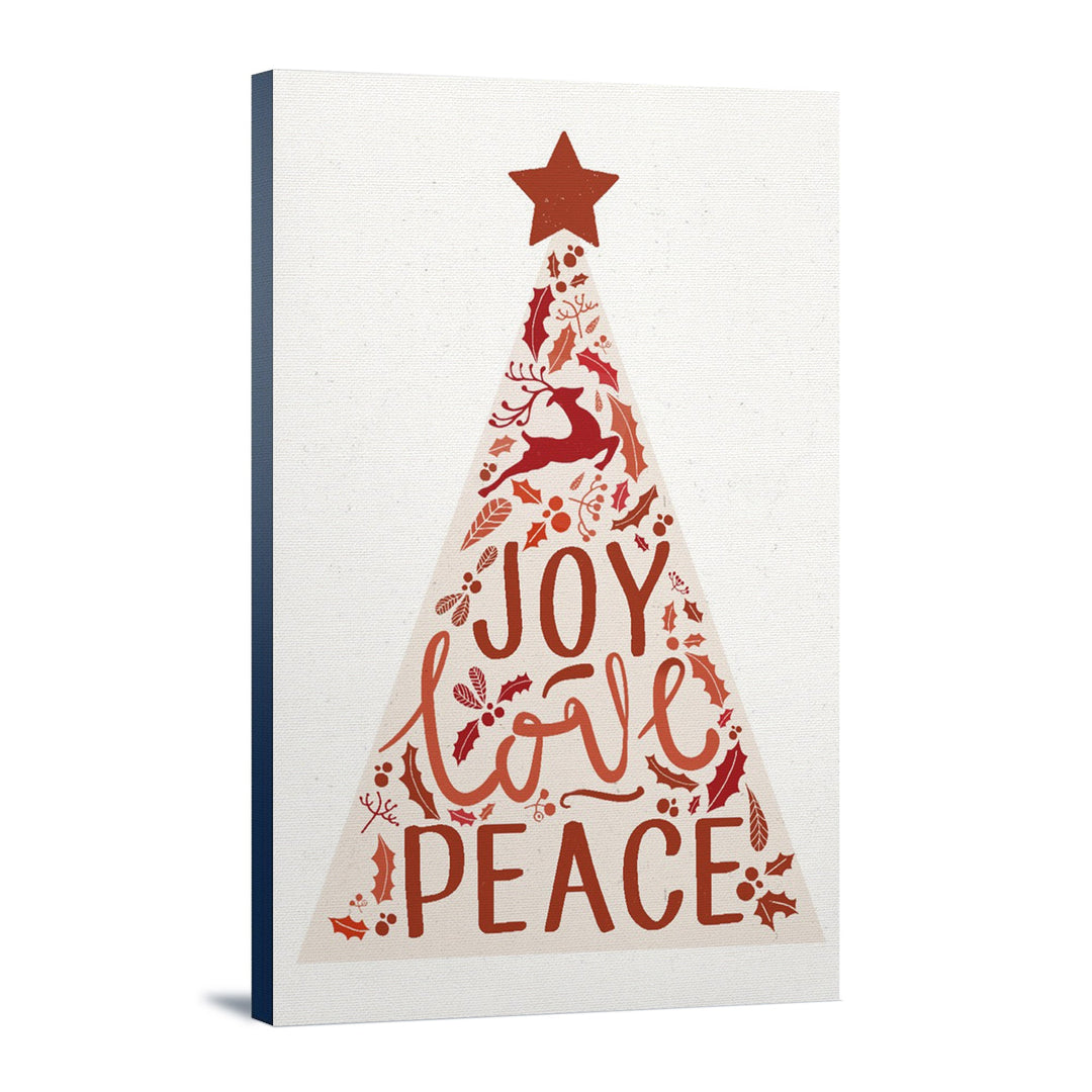 Christmas, Joy Love Peace, Tree, Lantern Press Artwork, Stretched Canvas - Lantern Press