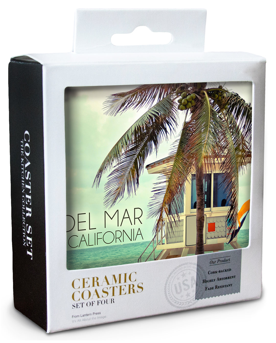 Del Mar, California, Lifeguard Shack and Palm, Coaster Set