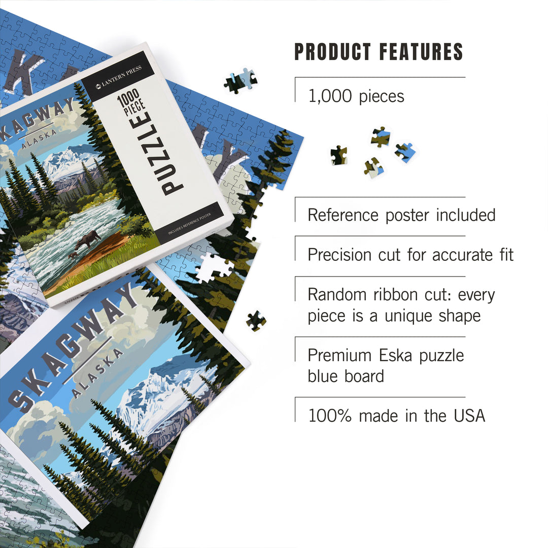 Skagway, Alaska, Painterly, Moose and River Rapids, Jigsaw Puzzle