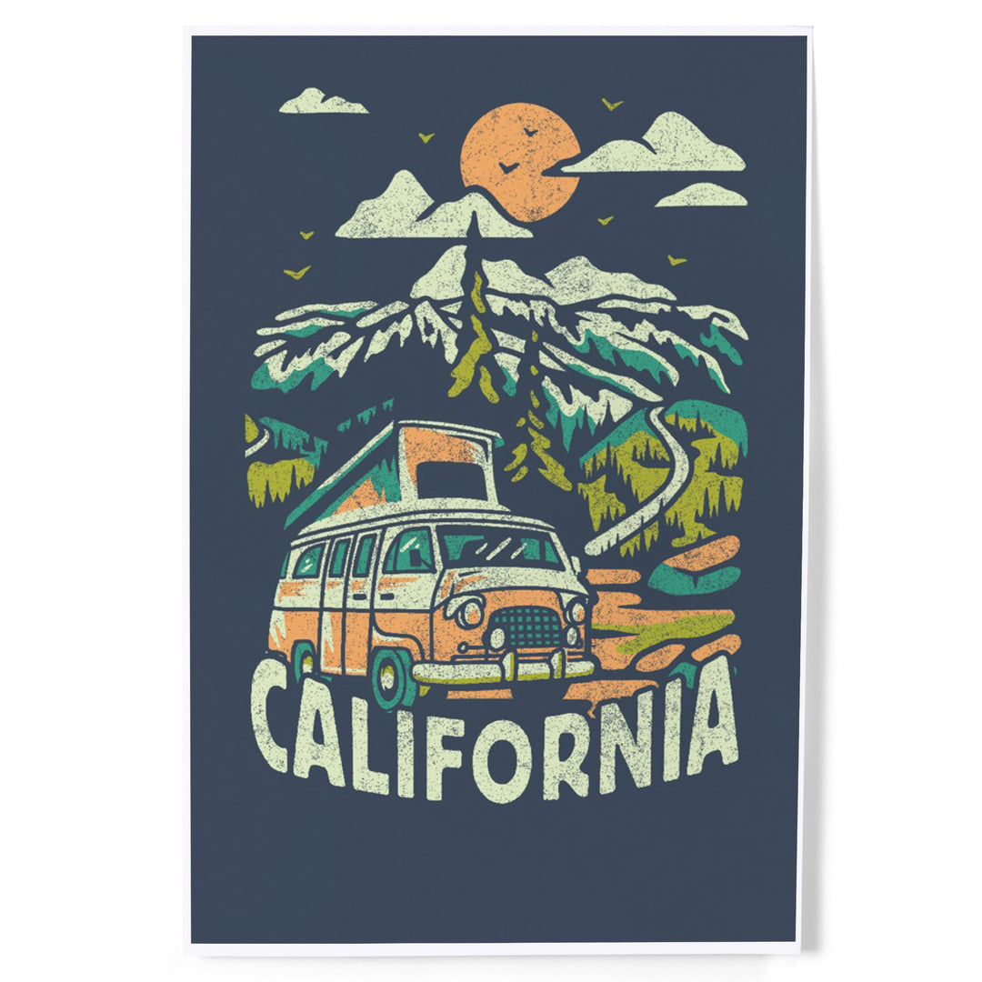 California, Distressed, Camper Van in the Mountains, Art & Giclee Prints