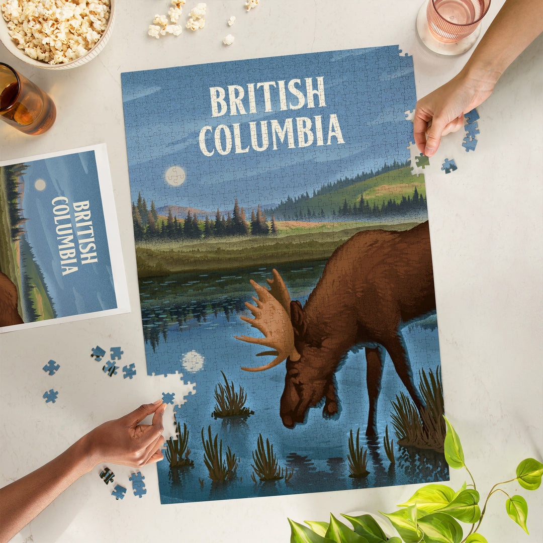 British Columbia, Lithograph, Reflection Pond and Bull Moose, Jigsaw Puzzle