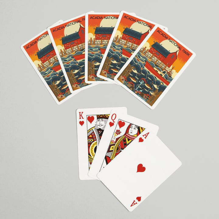 Playing Cards, Acadia National Park, Maine, Nautical Geometric, 52 Card Deck with Jokers in Box, Unique Art