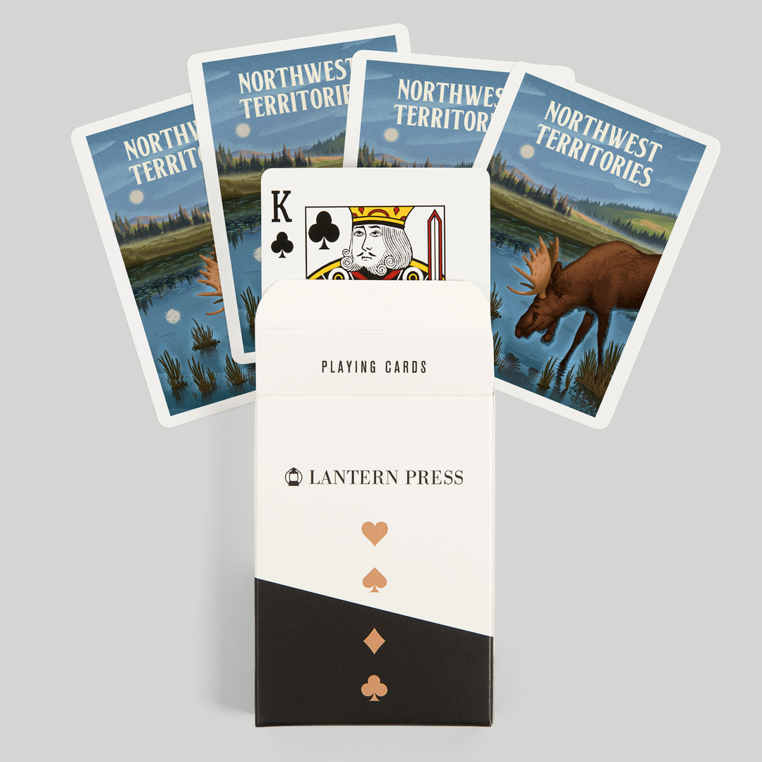 Playing Cards, Northwest Territories, Lithograph, Reflection Pond and Bull Moose, 52 Card Deck with Jokers in Box, Unique Art
