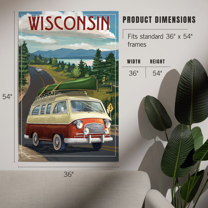Wisconsin, Camper Van and Lake, Art & Giclee Prints