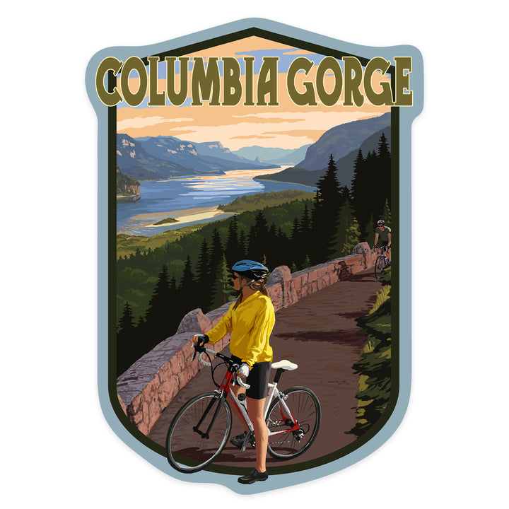 Columbia River Gorge, Oregon and Washington, Bicycle Scene, Contour, Vinyl Sticker