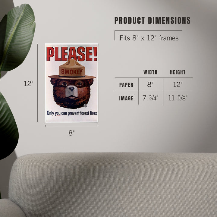 Smokey Bear, Please, Only You Can Help, Smokey Head, Officially Licensed Vintage Poster, Art & Giclee Prints