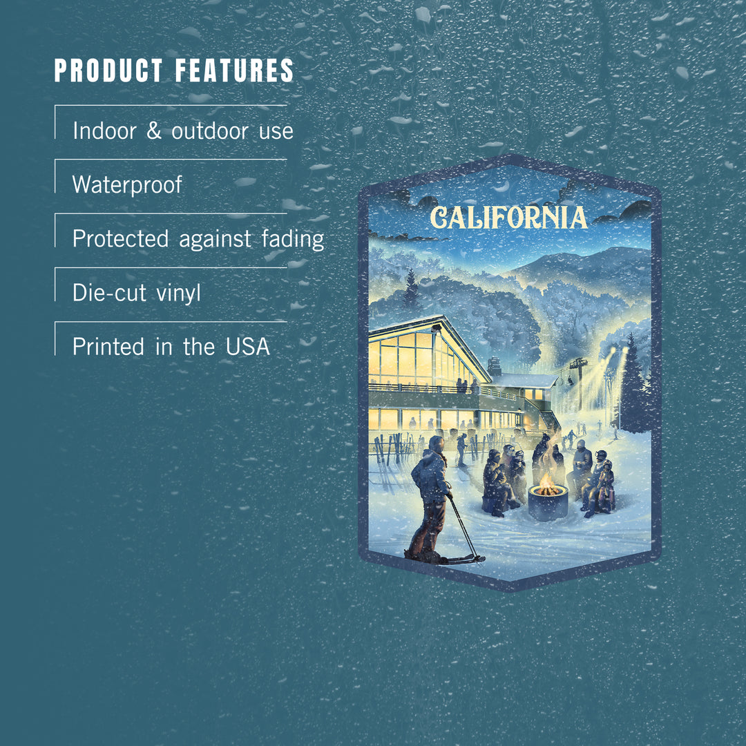 California, Lithograph, Snow Lodge, Vinyl Sticker