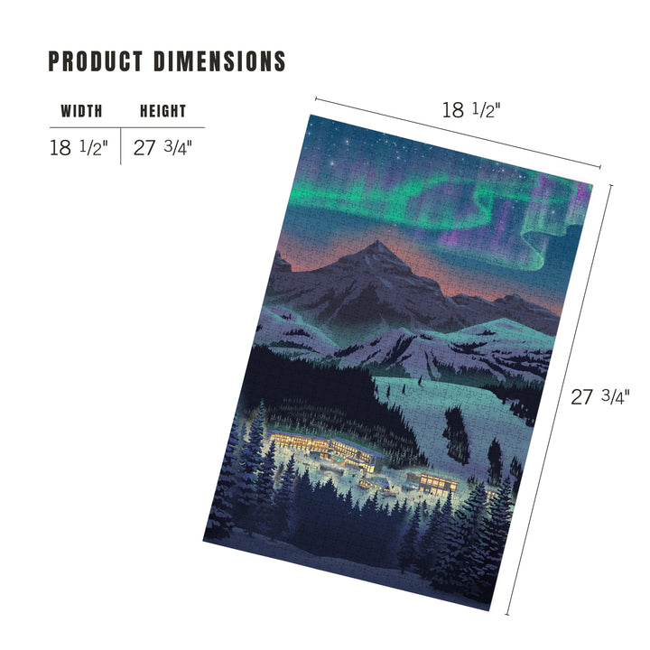 Lithograph, Village under Northern Lights, 1000 Piece Jigsaw Puzzle