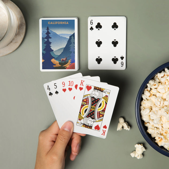 Playing Cards, California, Lithograph, Elk and Mountains Scene, 52 Card Deck with Jokers in Box, Unique Art