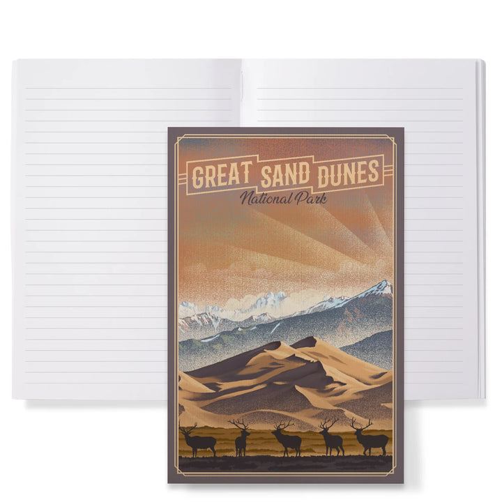 Lined 6x9 Journal, Great Sand Dunes National Park, Colorado, Lithograph National Park Series, Lay Flat, 193 Pages, FSC paper