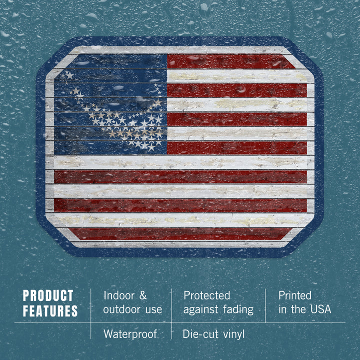 Nantucket, Massachusetts, Rustic American Flag, Contour, Vinyl Sticker