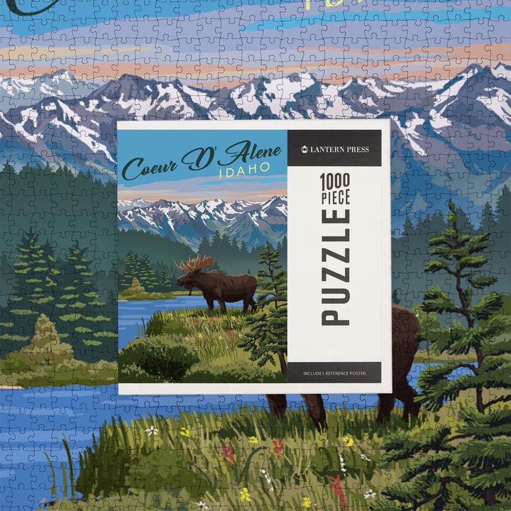 Coeur d'Alene, Idaho, Painterly Series, Moose, Summer Scene, Jigsaw Puzzle