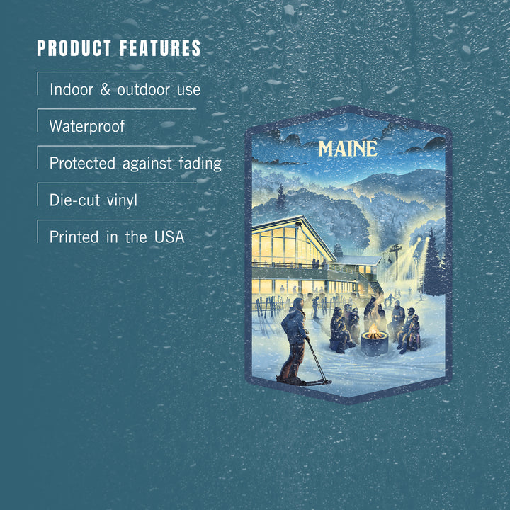 Maine, Lithograph, Snow Lodge, Vinyl Sticker