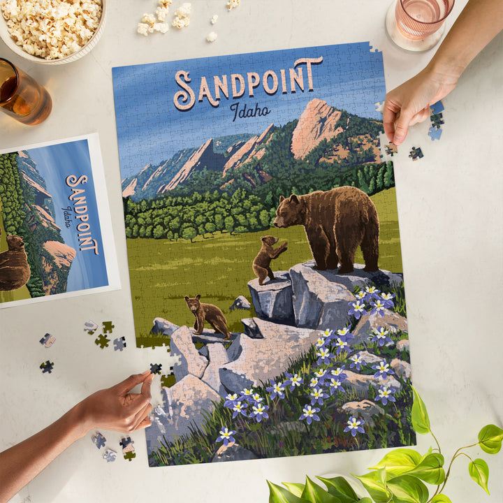 Sandpoint, Idaho, Painterly, Bear and Cubs, Jigsaw Puzzle