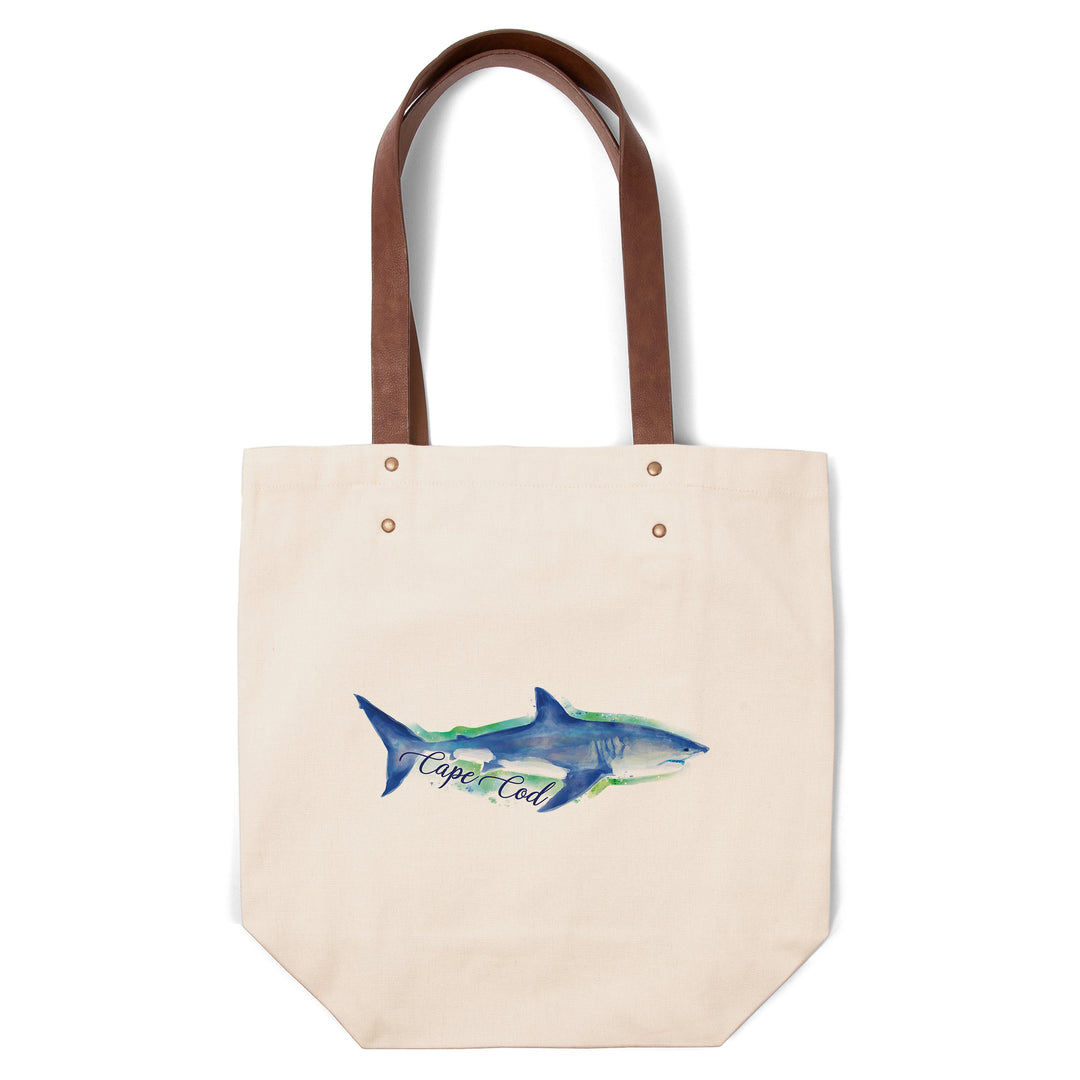 Cape Cod, Massachusetts, Great White Shark, Watercolor, Contour, Lantern Press Artwork, Accessory Go Bag