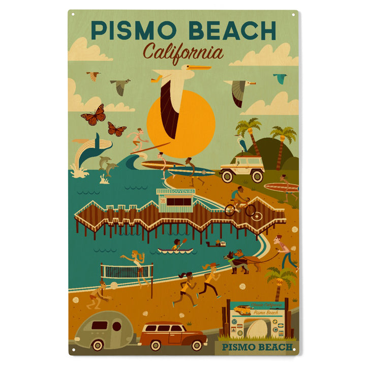 Pismo Beach, California, Geometric, Blue Sky, Wood Sign and Postcards