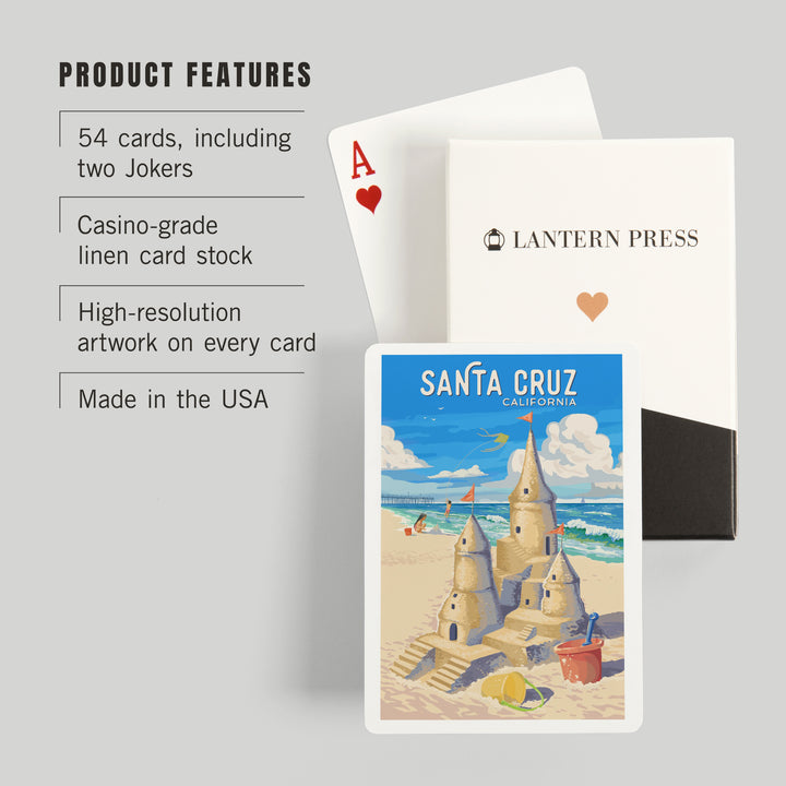 Playing Cards, Santa Cruz, California, Painterly, Soak Up Summer, Sand Castle, 52 Card Deck with Jokers in Box, Unique Art