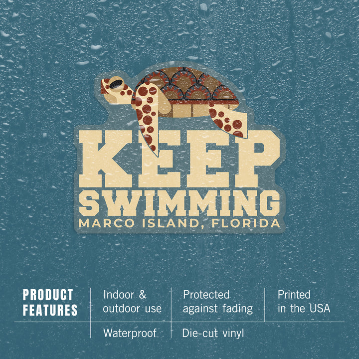 Marco Island, Florida, Sea Turtle, Geometric, Contour, Lantern Press Artwork, Vinyl Sticker