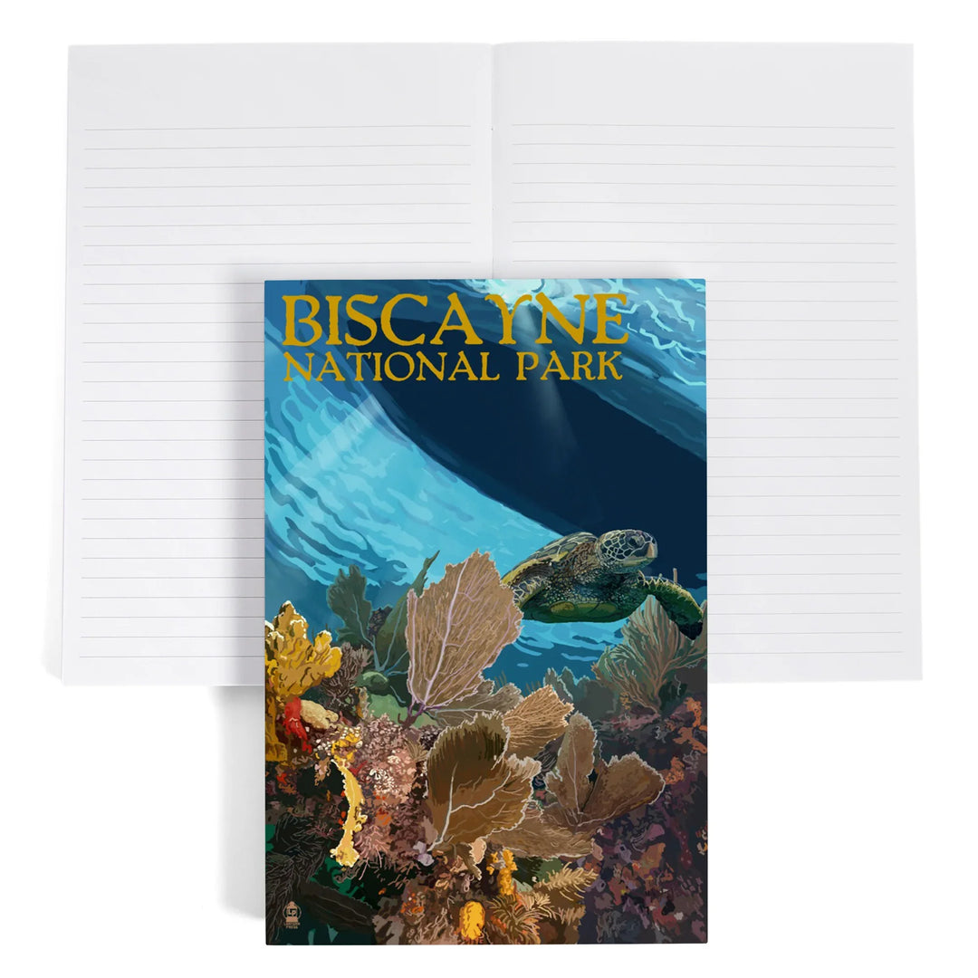 Lined 6x9 Journal, Biscayne National Park, Florida, Sea Turtle and Coral, Painterly Series, Lay Flat, 193 Pages, FSC paper