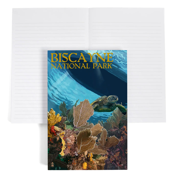 Lined 6x9 Journal, Biscayne National Park, Florida, Sea Turtle and Coral, Painterly Series, Lay Flat, 193 Pages, FSC paper