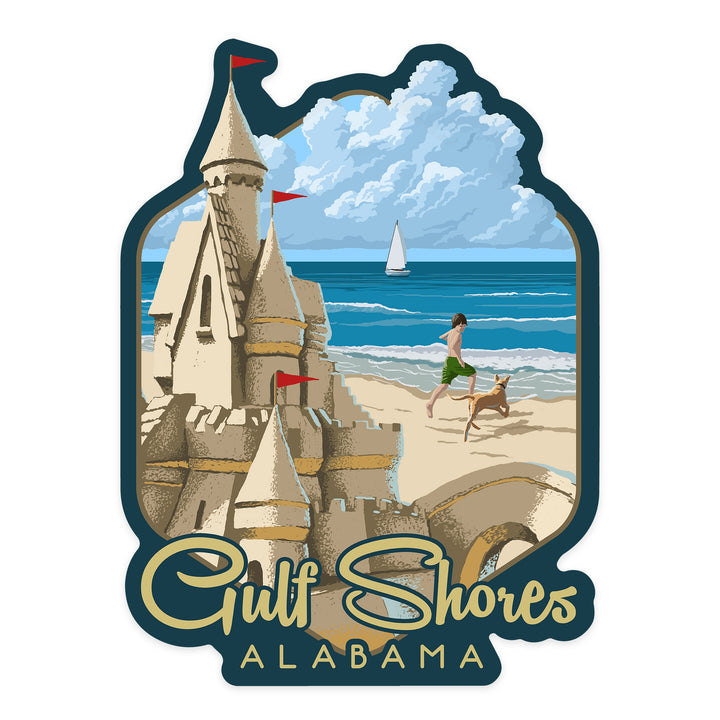 Gulf Shores, Alabama, Sandcastle, Contour, Lantern Press Artwork, Vinyl Sticker