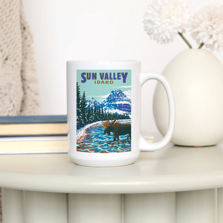 Sun Valley, Idaho, Explorer Series, Blue, Lantern Press Artwork, Ceramic Mug