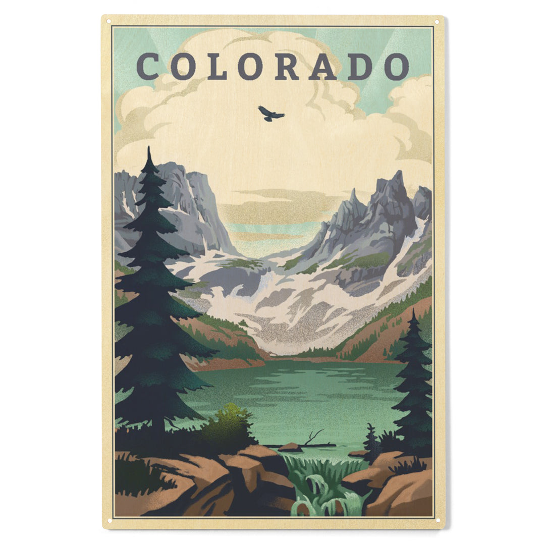 Colorado Lake Lithograph, Wood Sign and Postcards