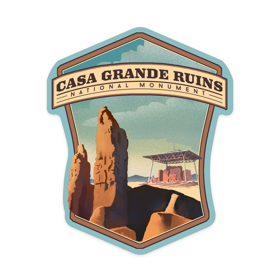 Casa Grande Ruins National Monument, Arizona, Lithograph, Contour, Lantern Press Artwork, Vinyl Sticker
