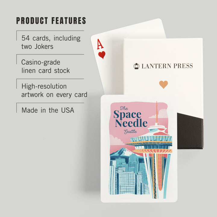 Playing Cards, Seattle, Washington, Space Needle, Epic City Scene, 52 Card Deck with Jokers in Box, Unique Art