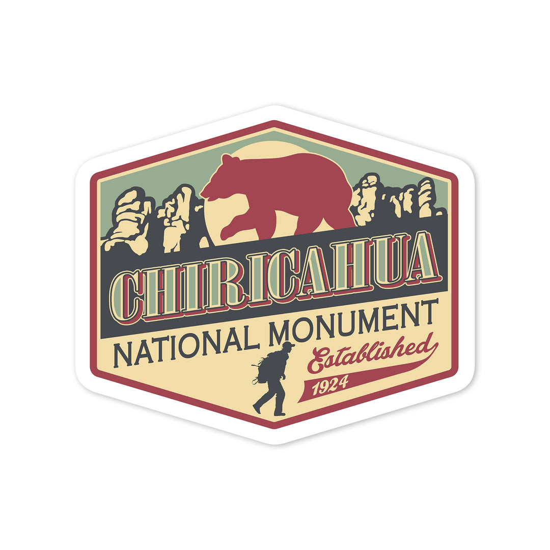 Chiricahua National Monument, Arizona, Vintage Vector, Bear & Hiker, Contour, Lantern Press Artwork, Vinyl Sticker