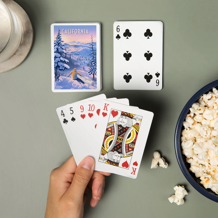 Playing Cards, California, Ski for Miles, Skiing, 52 Card Deck with Jokers in Box, Unique Art