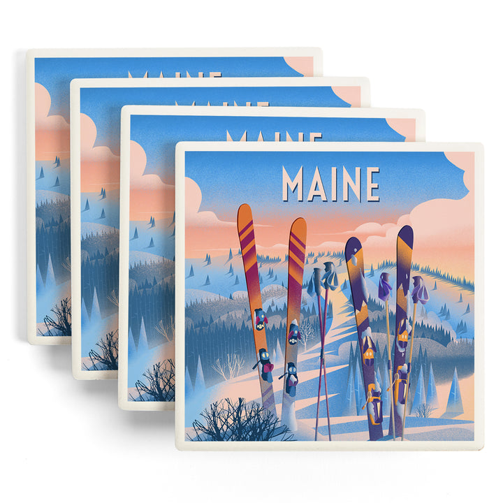 Maine, Prepare for Takeoff, Skis in Snowbank - Lantern Press