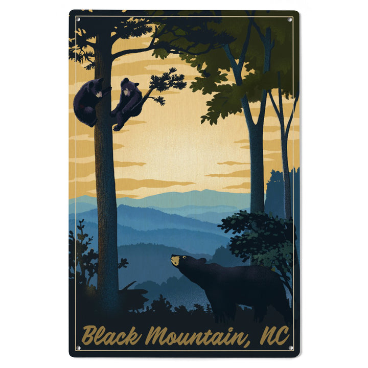 Black Mountain, North Carolina, Black Bears, Lithograph, Lantern Press Artwork, Wood Signs and Postcards