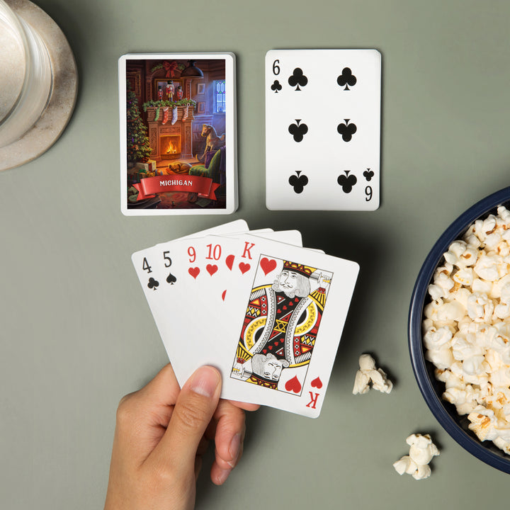 Playing Cards, Michigan, Christmas Morning, 52 Card Deck with Jokers in Box, Unique Art