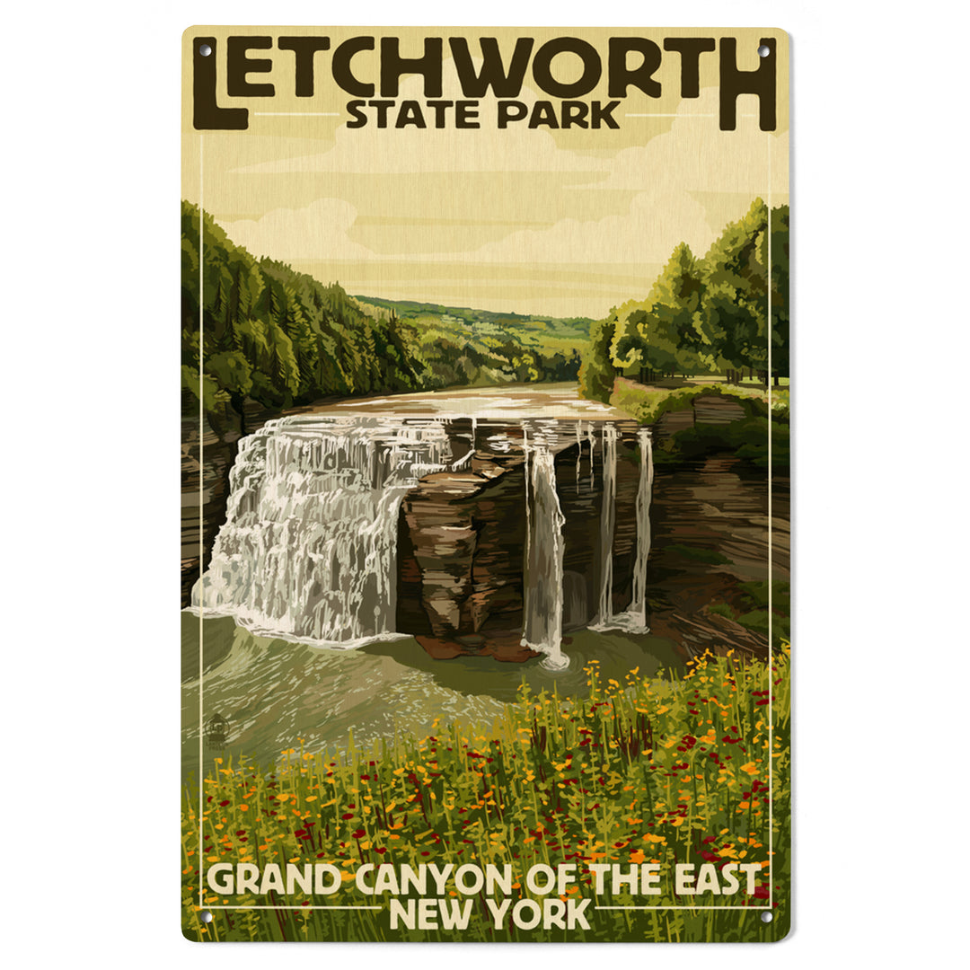 Letchworth State Park, New York, Middle Falls, Grand Canyon of the East, Lantern Press Artwork, Wood Signs and Postcards