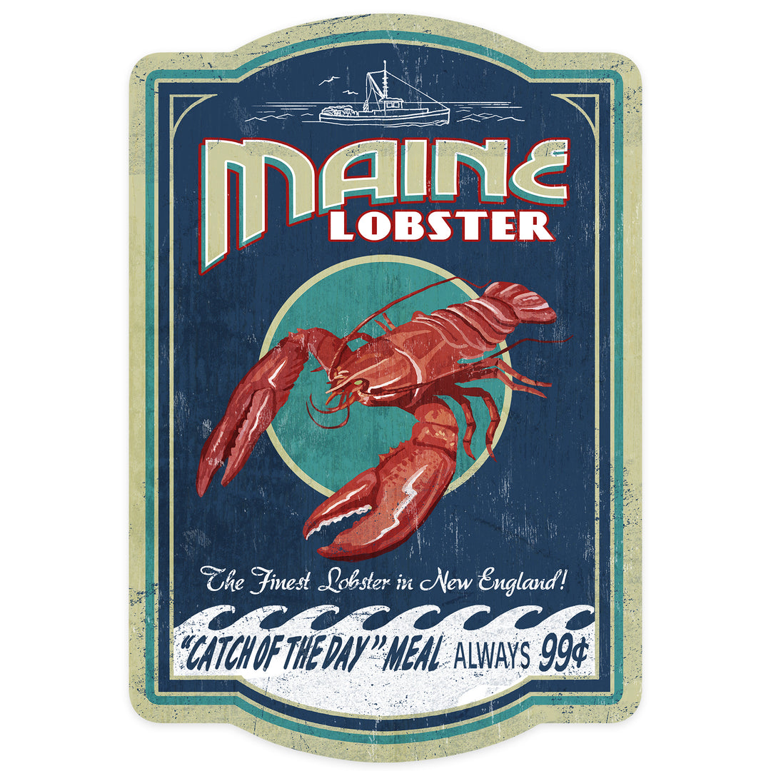 Maine, Lobster Vintage Sign, Contour, Vinyl Sticker