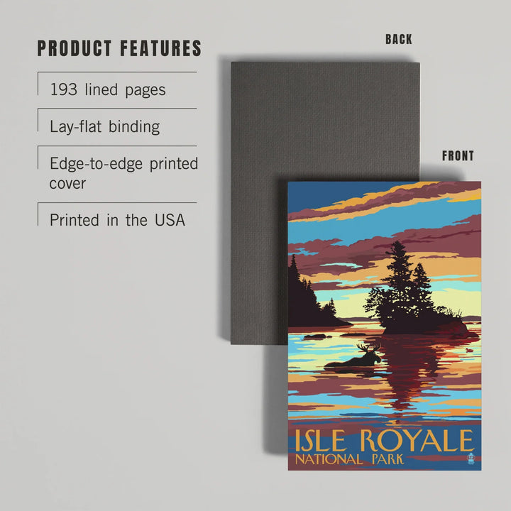 Lined 6x9 Journal, Isle Royale National Park, Michigan, Moose Swimming at Sunset, Lay Flat, 193 Pages, FSC paper