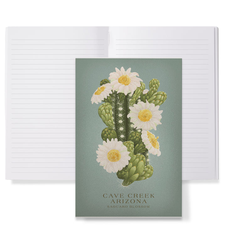 Lined 6x9 Journal, Cave Creek, Arizona, Vintage Flora, State Series, Saguaro Blossom, Lay Flat, 193 Pages, FSC paper