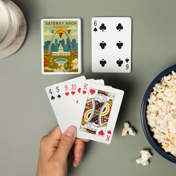 Playing Cards, Gateway Arch National Park, Missouri, Geometric National Park Series, 52 Card Deck with Jokers in Box, Unique Art