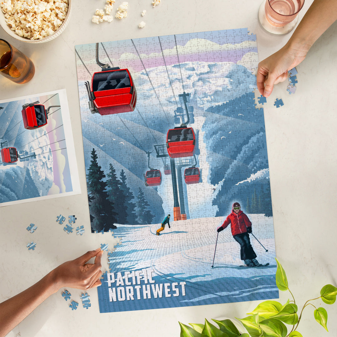 Pacific NW, Lithograph, Gondolas, Red, 1000 Piece Jigsaw Puzzle