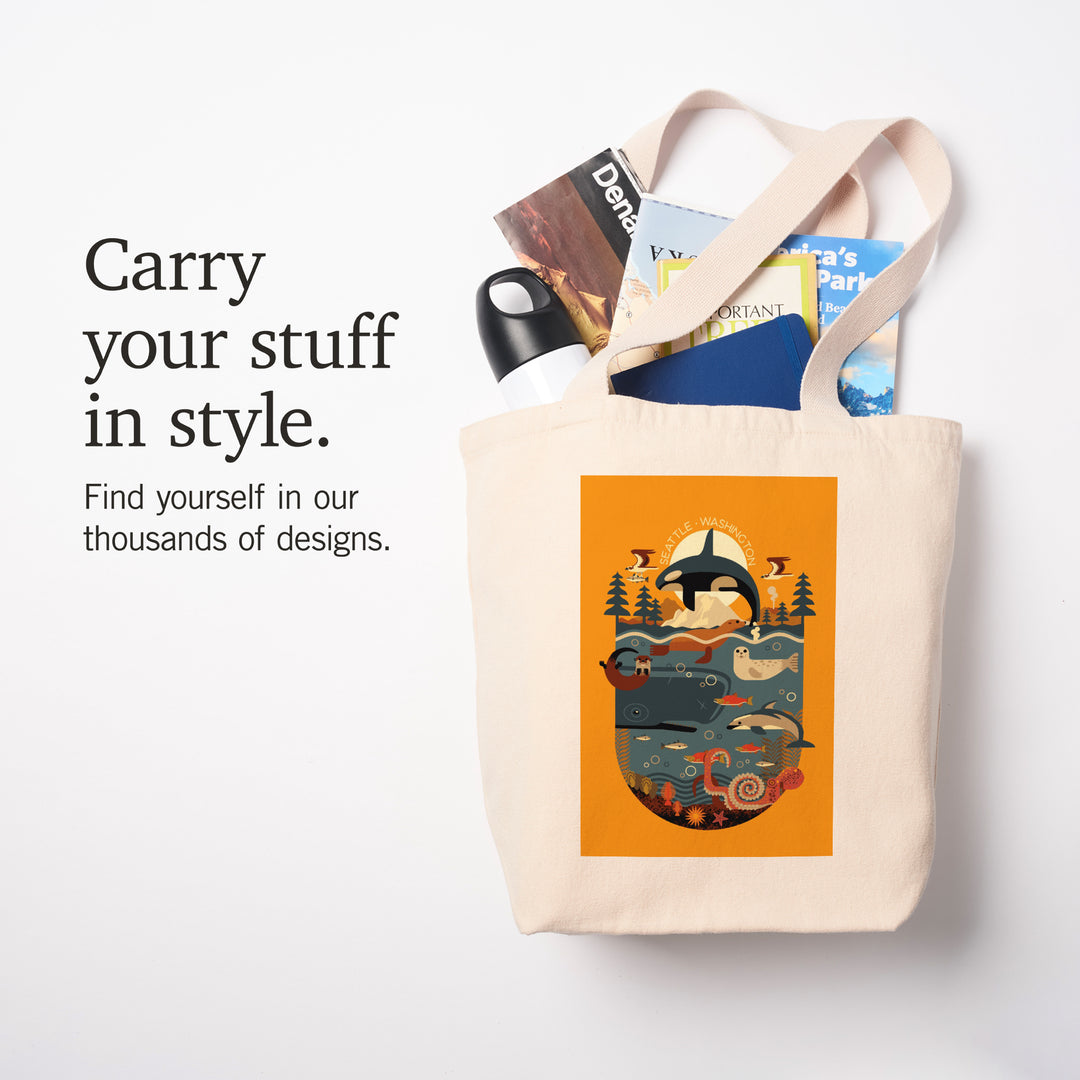 Seattle, Washington, Marine Animals, Geometric,, Tote Bag