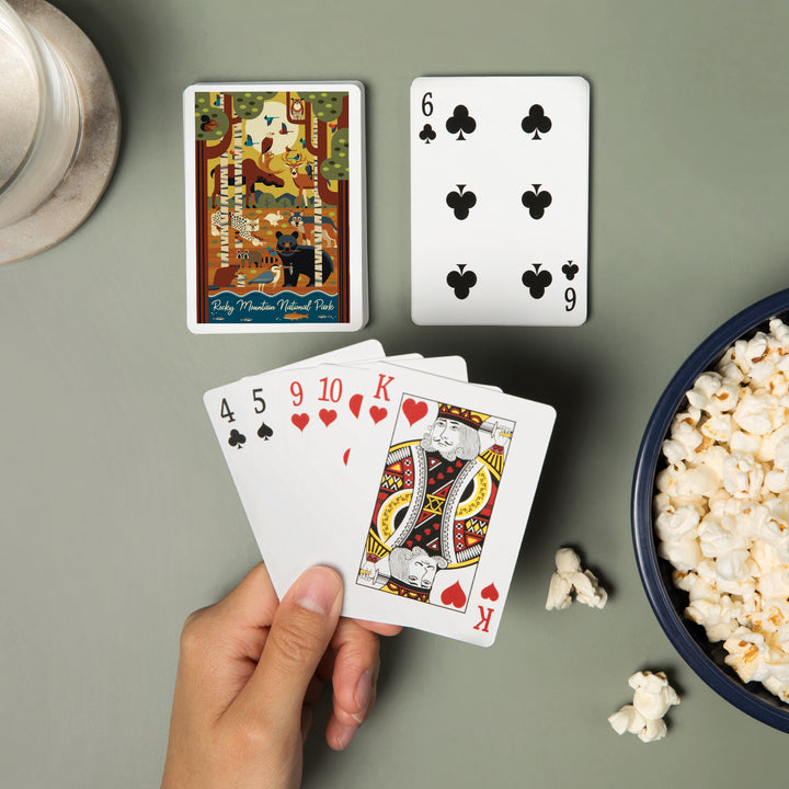 Playing Cards, Rocky Mountain National Park, Colorado, Forest Animals, Geometric, 52 Card Deck with Jokers in Box, Unique Art