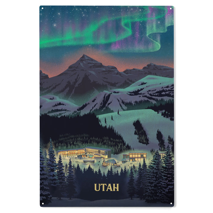 Utah, Village under Northern Lights, Wood Sign and Postcards