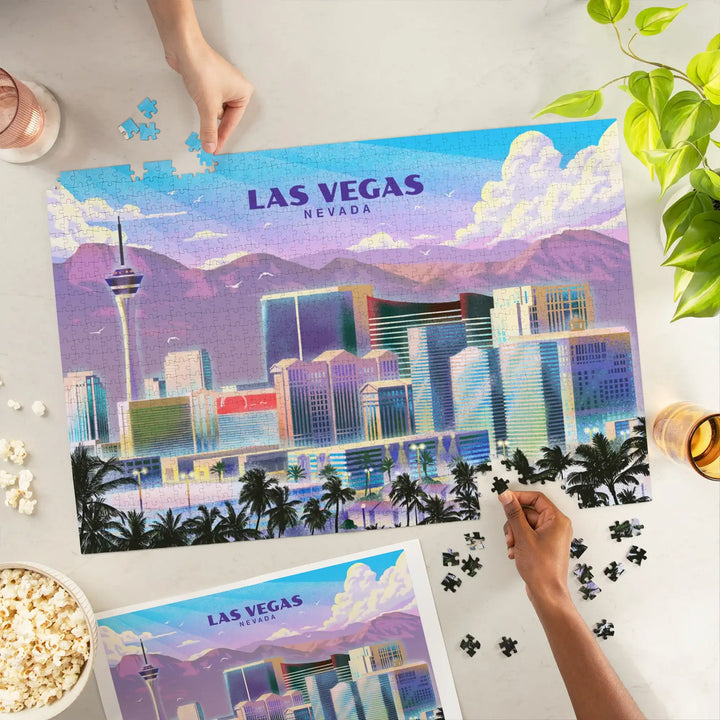 Las Vegas, Nevada, Lithograph, City Series, Jigsaw Puzzle