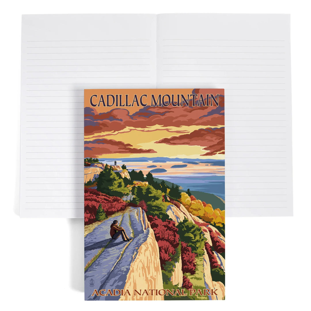 Lined 6x9 Journal, Acadia National Park, Maine, Cadillac Mountain, Painterly Series, Lay Flat, 193 Pages, FSC paper