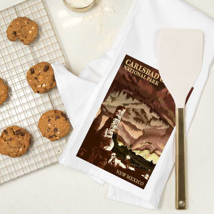 Carlsbad Caverns National Park, New Mexico, The Big Room, Lithograph, Organic Cotton Kitchen Tea Towels