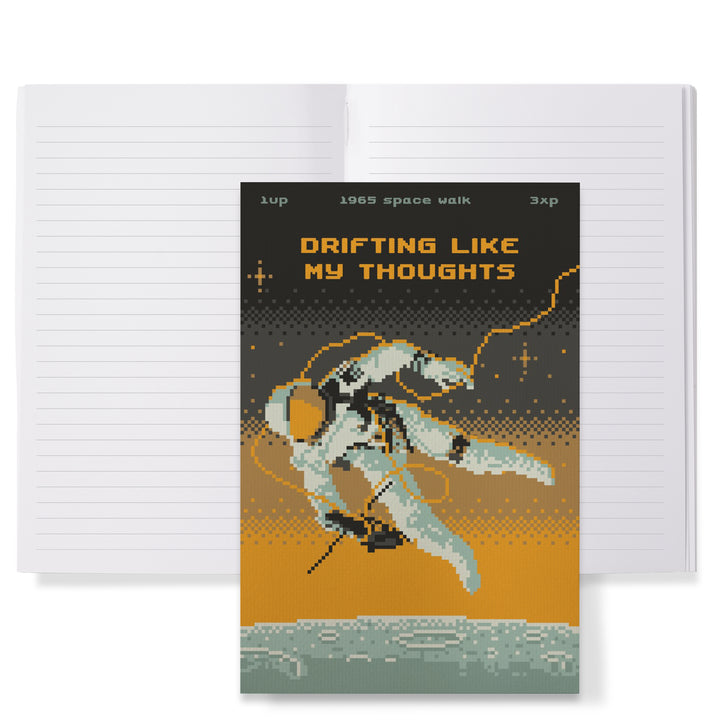 Lined 6x9 Journal, 8-Bit Space Collection, Astronaut, Drifting Like My Thoughts, Lay Flat, 193 Pages, FSC paper