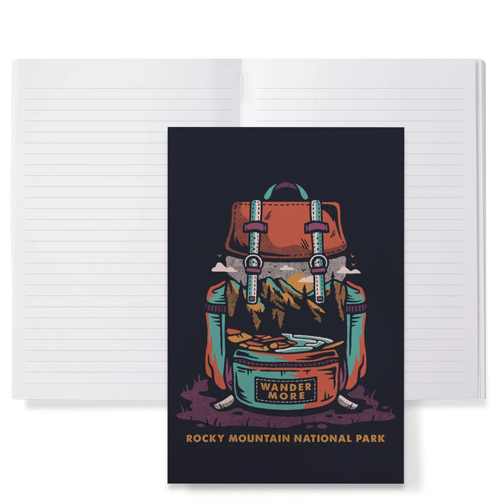 Lined 6x9 Journal, Rocky Mountain National Park, Colorado, Backpack, Wander More, Distressed Vector, Lay Flat, 193 Pages, FSC paper