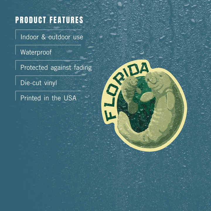 Florida, Manatee & Calf Swimming, Contour, No Fish, Lantern Press Artwork, Vinyl Sticker